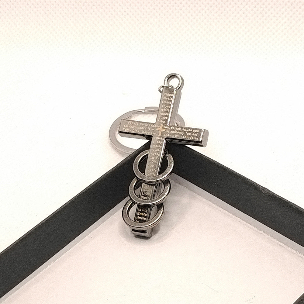 Wholesale Three Ring Laser Engraving Cross Alloy Keychain